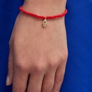 Sydney Evan red bamboo w 18k gold Hamsa w diamonds ruby broken